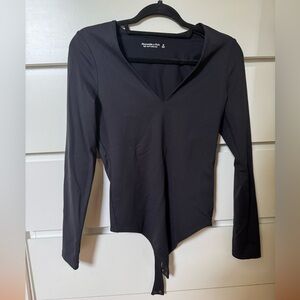 Abercrombie & Fitch Black Long Sleeve V-Neck Thong Bodysuit